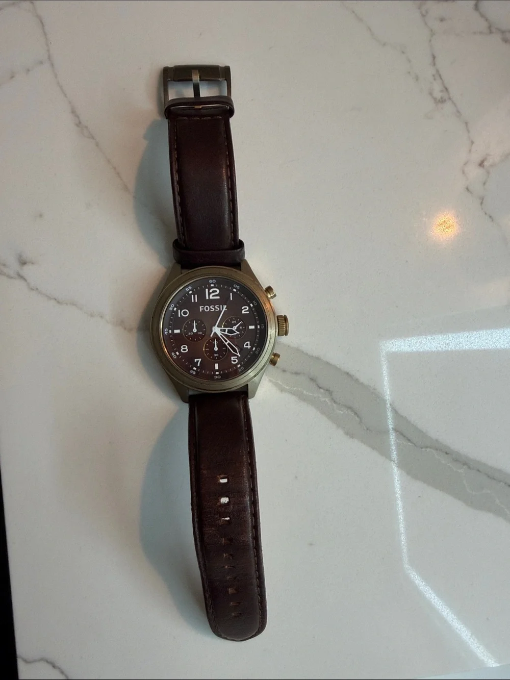 Fossil Brown Dial Chronograph with Gold-Tone Case and Dark Brown Leather Strap